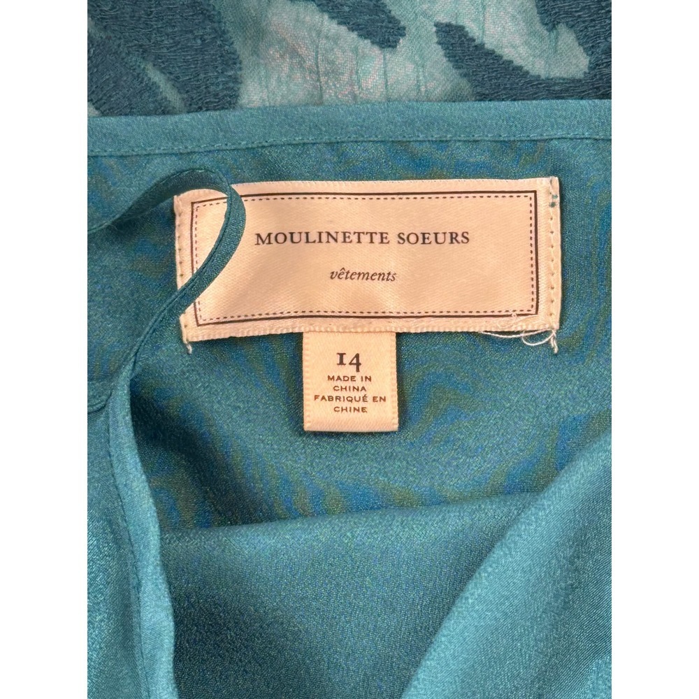 Moulinette Soeurs anthropologie Teal Lace Overlay Flutter Sleeve 14 dress - Picture 8 of 12